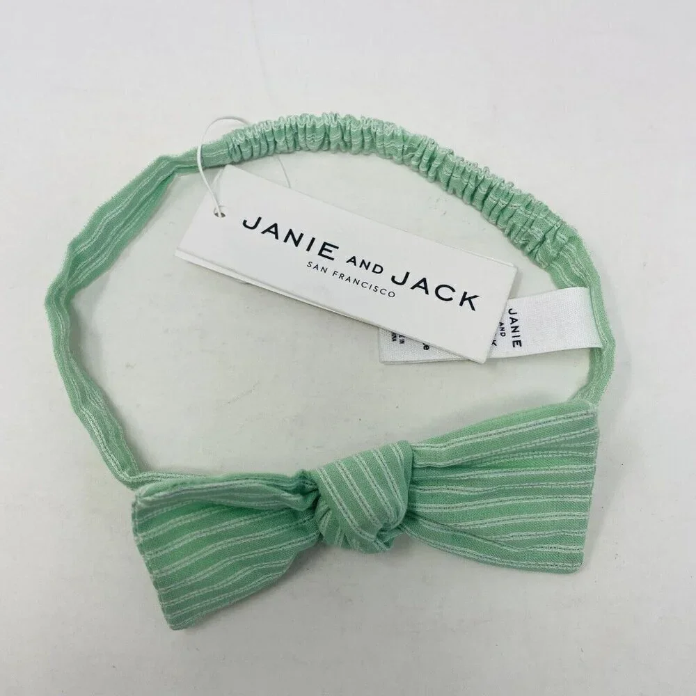 Janie and Jack Baby Girls One Size‎ Elastic Green Striped Headband with Bow $14